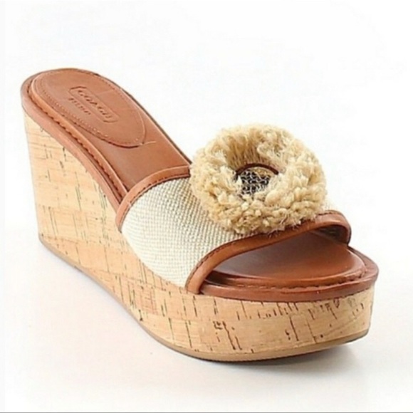 Coach Shoes - Coach Jazmin Canvas & Cork Wedges 9B